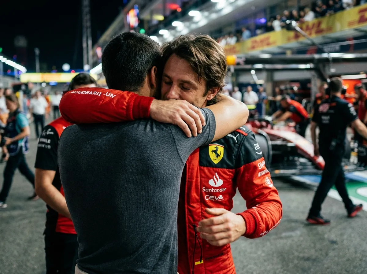 Alexander and his trainer Adamo embrace